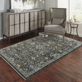 2' X 3' Blue Ivory Grey Gold Green And Brown Oriental Power Loom Stain Resistant Area Rug With Fringe - Homeroots - Flyclothing LLC