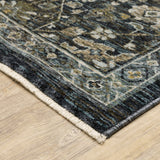 2' X 3' Blue Ivory Grey Gold Green And Brown Oriental Power Loom Stain Resistant Area Rug With Fringe