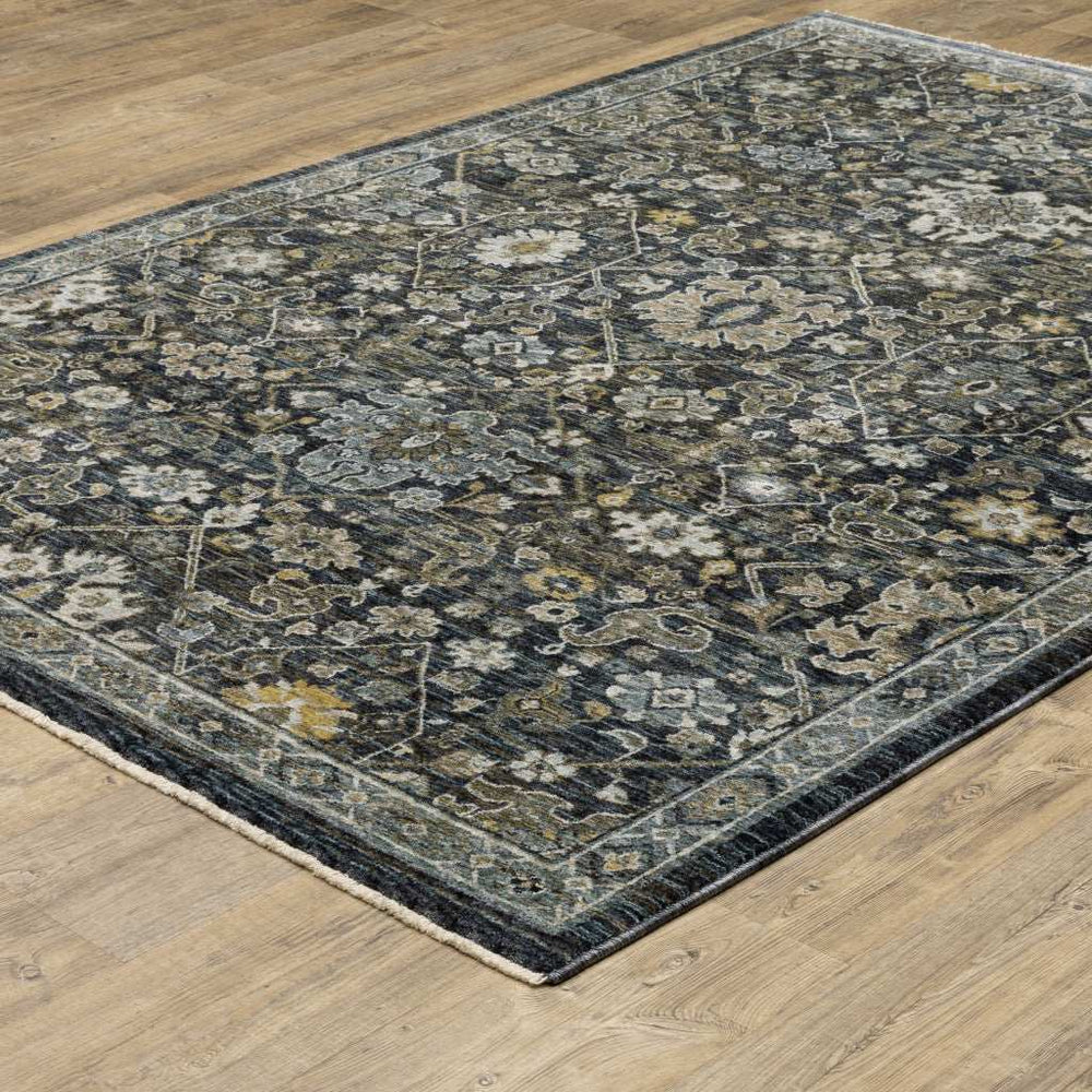 2' X 3' Blue Ivory Grey Gold Green And Brown Oriental Power Loom Stain Resistant Area Rug With Fringe - Homeroots - Flyclothing LLC