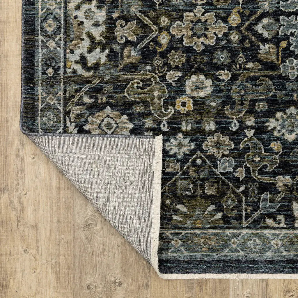 2' X 3' Blue Ivory Grey Gold Green And Brown Oriental Power Loom Stain Resistant Area Rug With Fringe - Homeroots - Flyclothing LLC