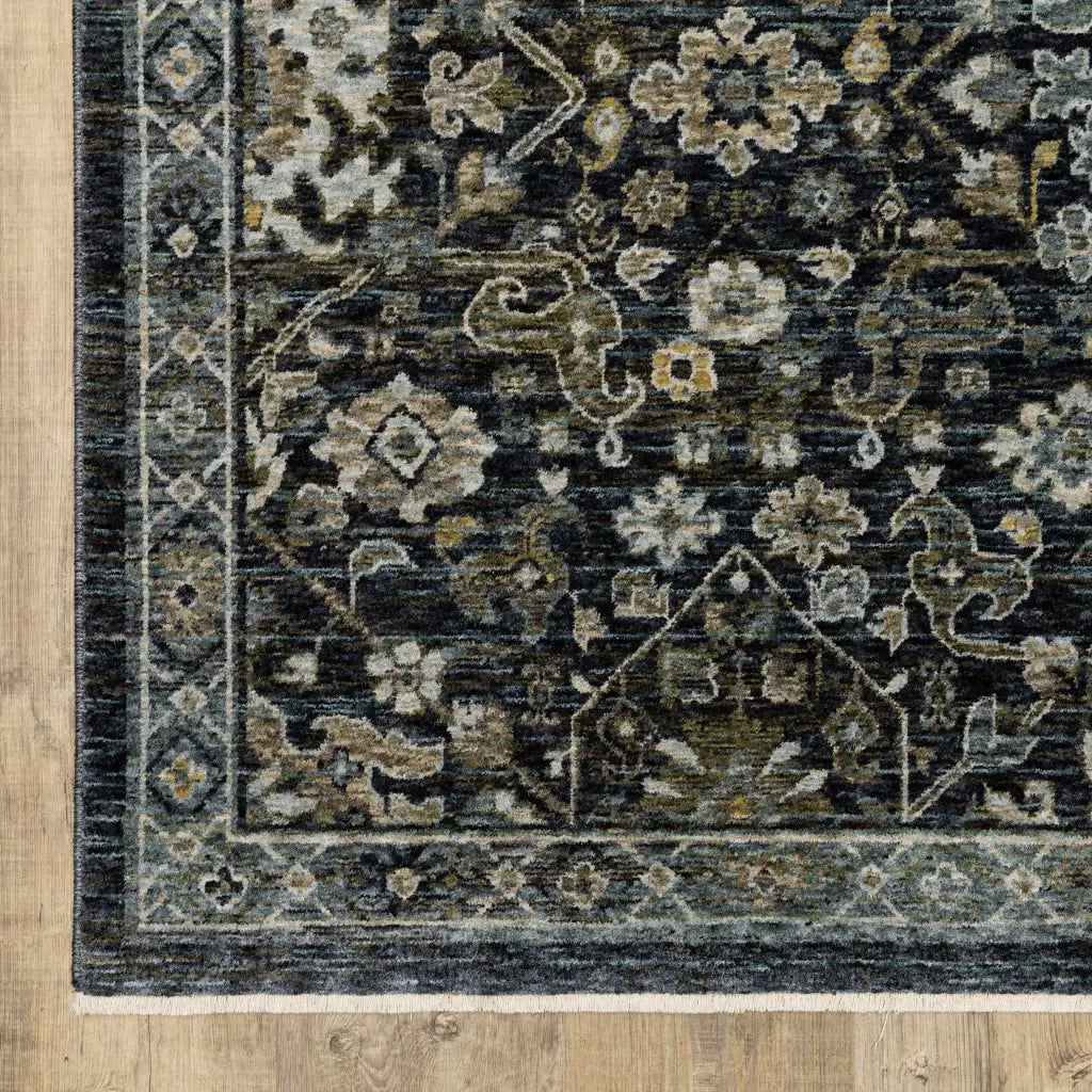 3' X 5' Blue Ivory Grey Gold Green And Brown Oriental Power Loom Stain Resistant Area Rug With Fringe - Homeroots - Flyclothing LLC