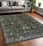 5' X 8' Blue Ivory Grey Gold Green And Brown Oriental Power Loom Stain Resistant Area Rug With Fringe - Homeroots - Flyclothing LLC
