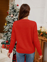 Sequin Candy Cane Round Neck Long Sleeve Sweater - Trendsi - Flyclothing LLC