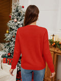 Sequin Candy Cane Round Neck Long Sleeve Sweater - Trendsi