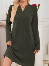 Casual Ribbed Knit Long Sleeve Dress - Trendsi - Flyclothing LLC
