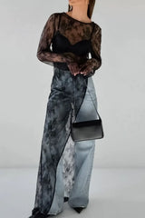 Fringe Round Neck Long Sleeve Lace Sheer Top - Trendsi - Flyclothing LLC