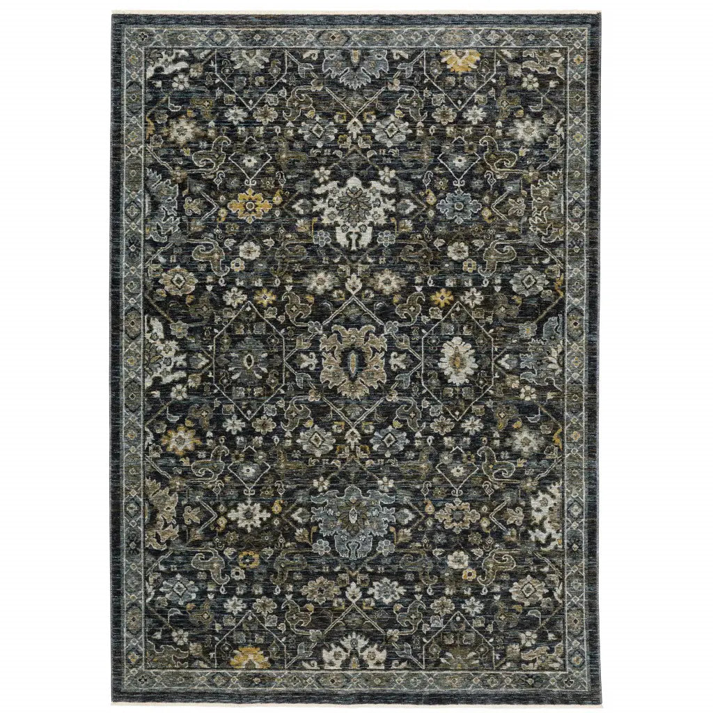 8' X 11' Blue Ivory Grey Gold Green And Brown Oriental Power Loom Stain Resistant Area Rug With Fringe - Homeroots - Flyclothing LLC