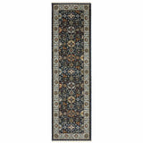 2' X 8' Blue And Beige Oriental Power Loom Runner Rug With Fringe - Homeroots - Flyclothing LLC