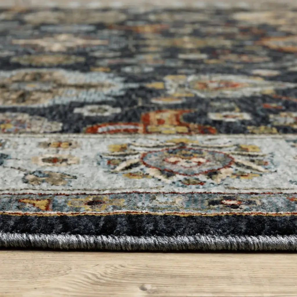 3' X 5' Blue Red Beige Yellow Grey Rust And Gold Oriental Power Loom Stain Resistant Area Rug With Fringe - Homeroots - Flyclothing LLC