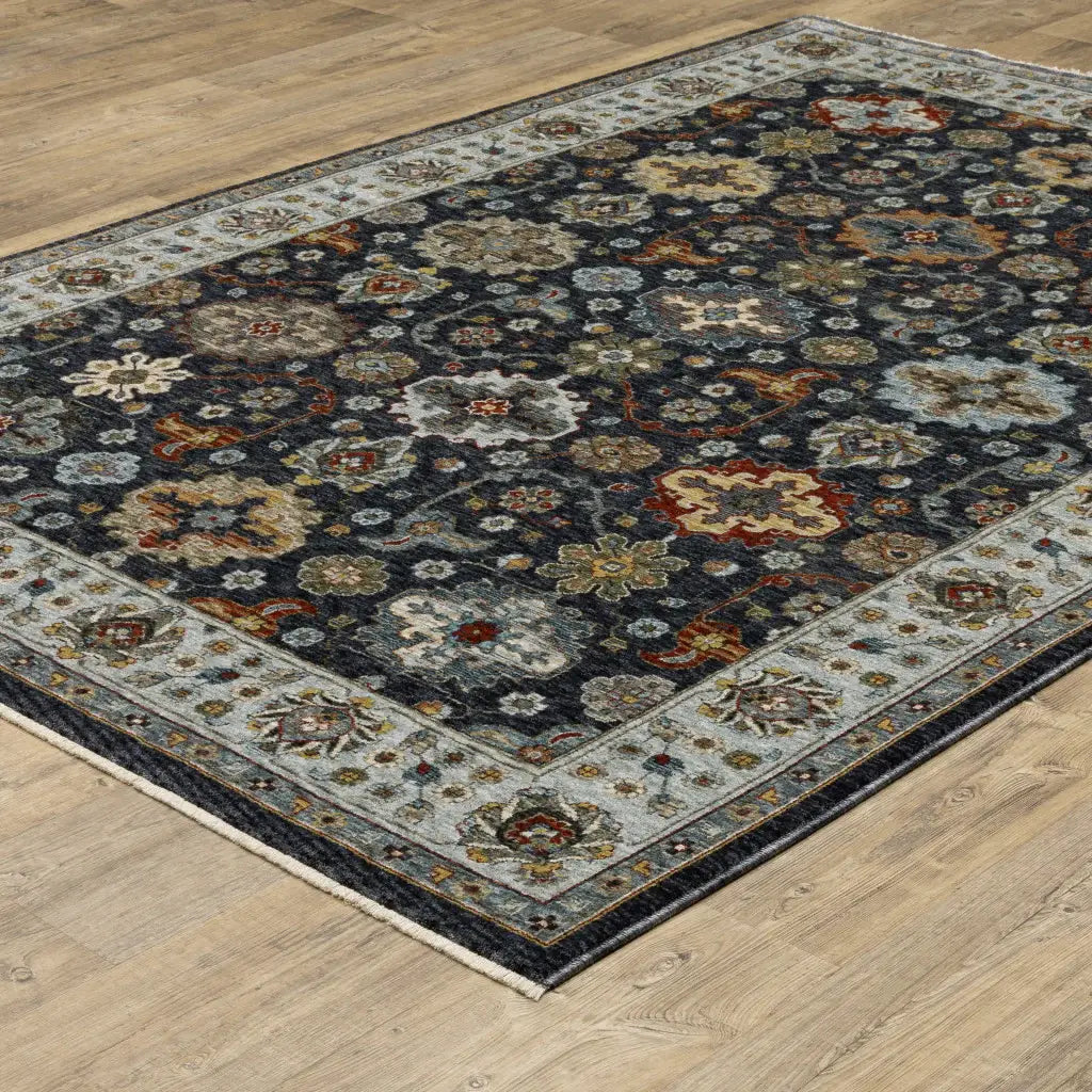 3' X 5' Blue Red Beige Yellow Grey Rust And Gold Oriental Power Loom Stain Resistant Area Rug With Fringe - Homeroots - Flyclothing LLC
