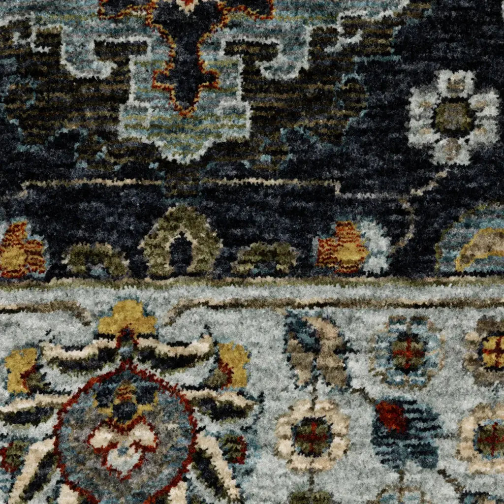 3' X 5' Blue Red Beige Yellow Grey Rust And Gold Oriental Power Loom Stain Resistant Area Rug With Fringe - Homeroots - Flyclothing LLC