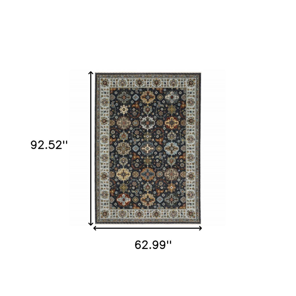 5' X 8' Blue Red Beige Yellow Grey Rust And Gold Oriental Power Loom Stain Resistant Area Rug With Fringe - Homeroots - Flyclothing LLC