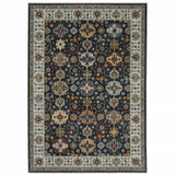 8' X 11' Blue Red Beige Yellow Grey Rust And Gold Oriental Power Loom Stain Resistant Area Rug With Fringe - Homeroots - Flyclothing LLC