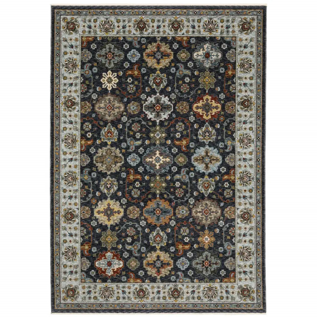 8' X 11' Blue Red Beige Yellow Grey Rust And Gold Oriental Power Loom Stain Resistant Area Rug With Fringe - Homeroots - Flyclothing LLC