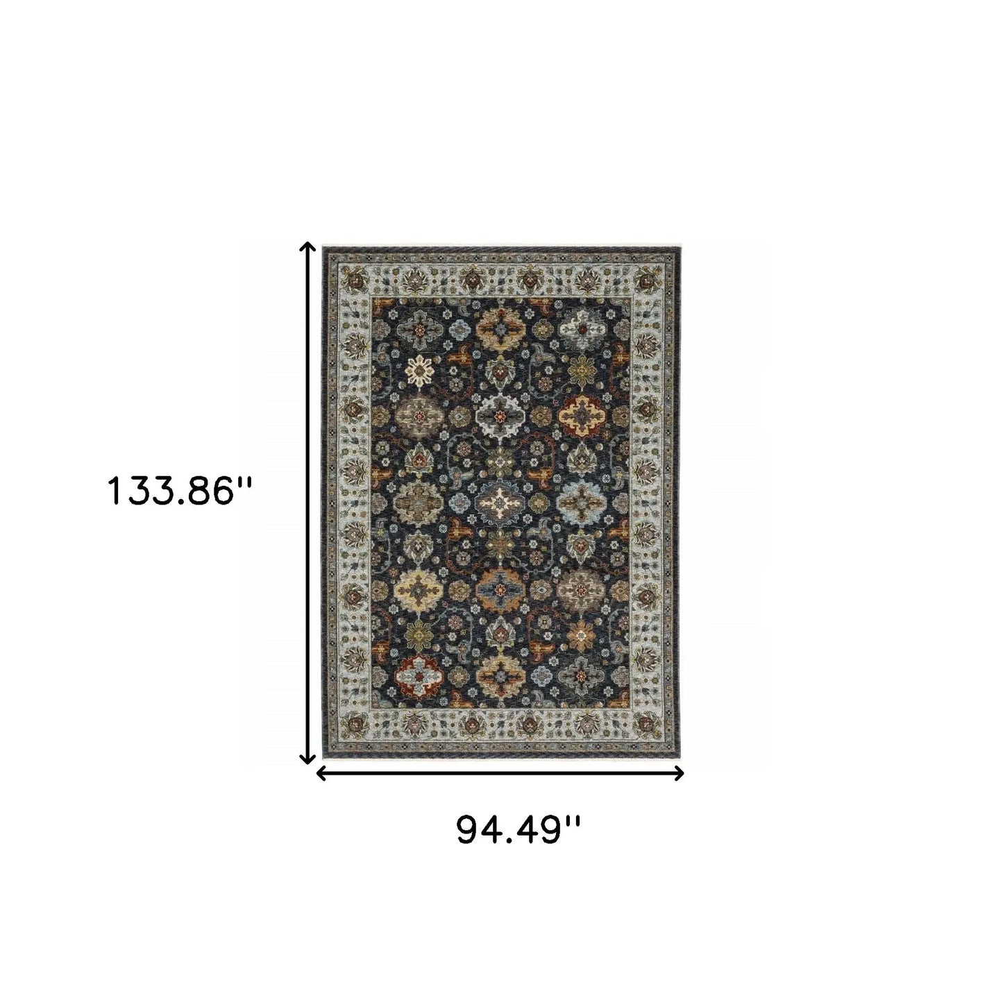 8' X 11' Blue Red Beige Yellow Grey Rust And Gold Oriental Power Loom Stain Resistant Area Rug With Fringe - Homeroots - Flyclothing LLC