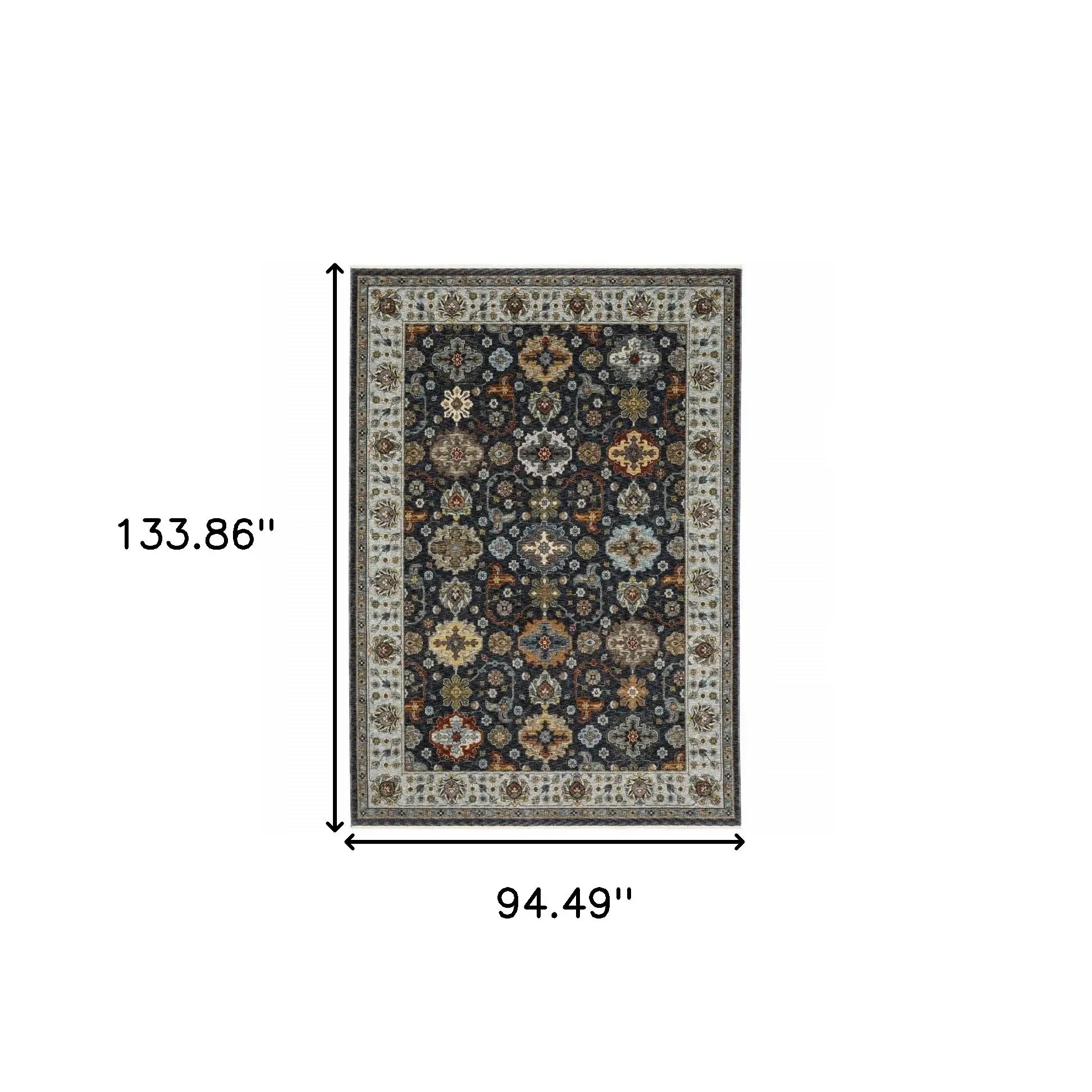 8' X 11' Blue Red Beige Yellow Grey Rust And Gold Oriental Power Loom Stain Resistant Area Rug With Fringe - Homeroots - Flyclothing LLC
