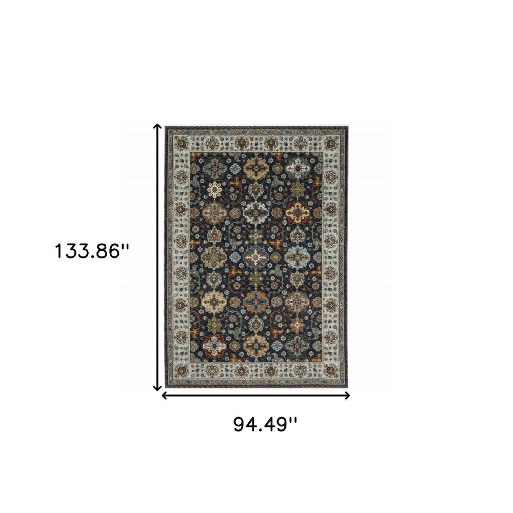 8' X 11' Blue Red Beige Yellow Grey Rust And Gold Oriental Power Loom Stain Resistant Area Rug With Fringe - Homeroots - Flyclothing LLC