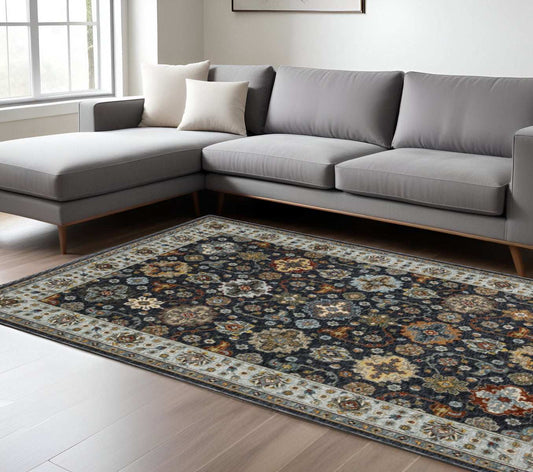 8' X 11' Blue Red Beige Yellow Grey Rust And Gold Oriental Power Loom Stain Resistant Area Rug With Fringe - Homeroots - Flyclothing LLC