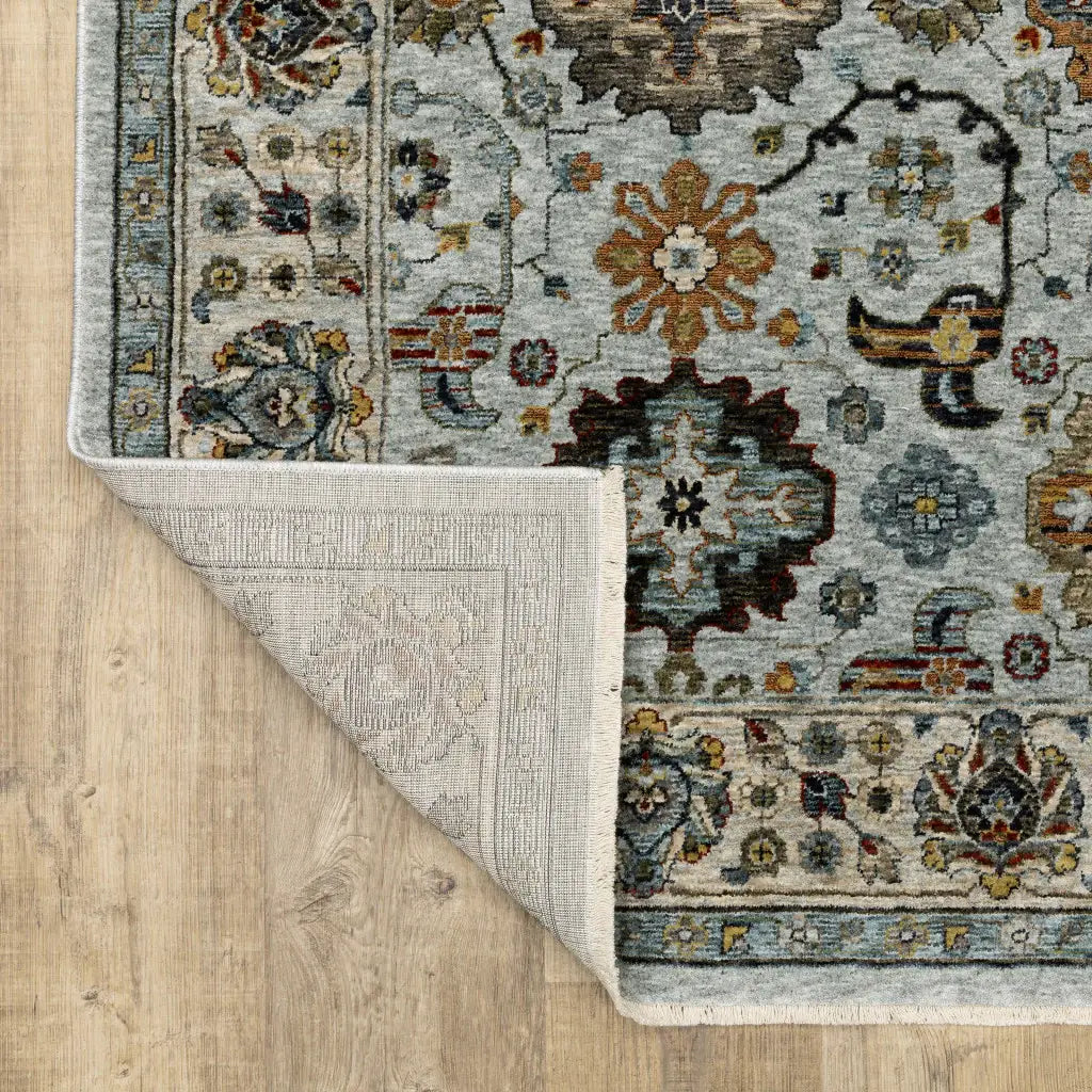 2' X 3' Blue Beige Grey Green Yellow And Rust Oriental Power Loom Stain Resistant Area Rug With Fringe - Homeroots - Flyclothing LLC