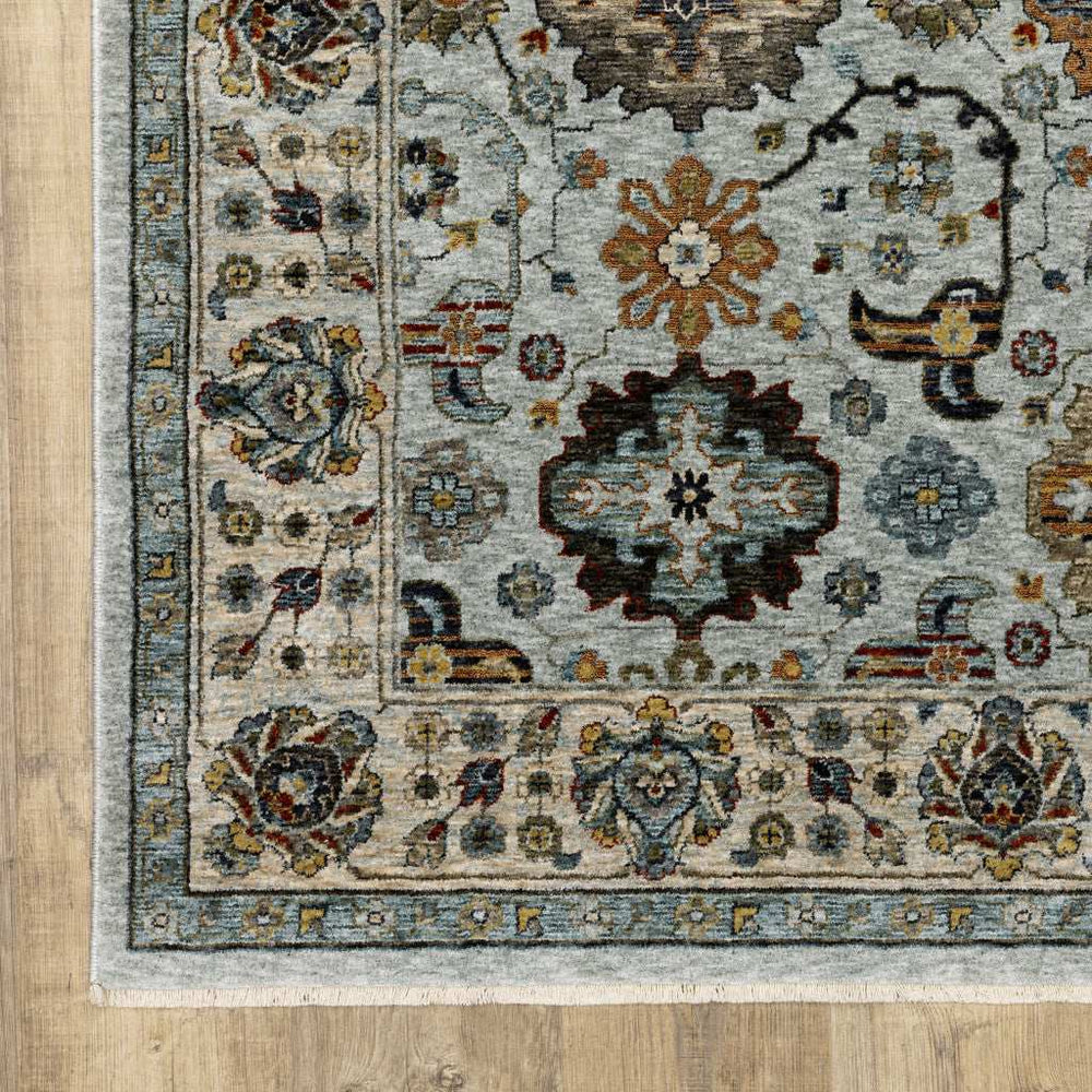 2' X 3' Blue Beige Grey Green Yellow And Rust Oriental Power Loom Stain Resistant Area Rug With Fringe - Homeroots - Flyclothing LLC