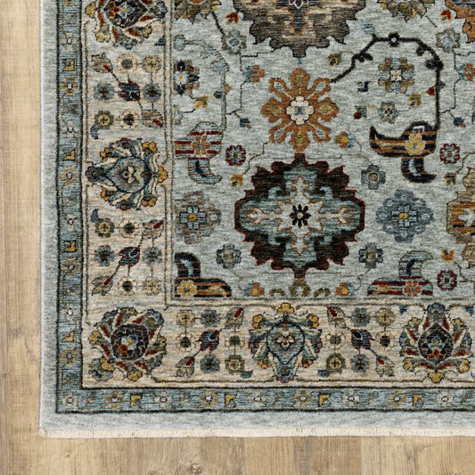 2' X 3' Blue Beige Grey Green Yellow And Rust Oriental Power Loom Stain Resistant Area Rug With Fringe - Homeroots - Flyclothing LLC