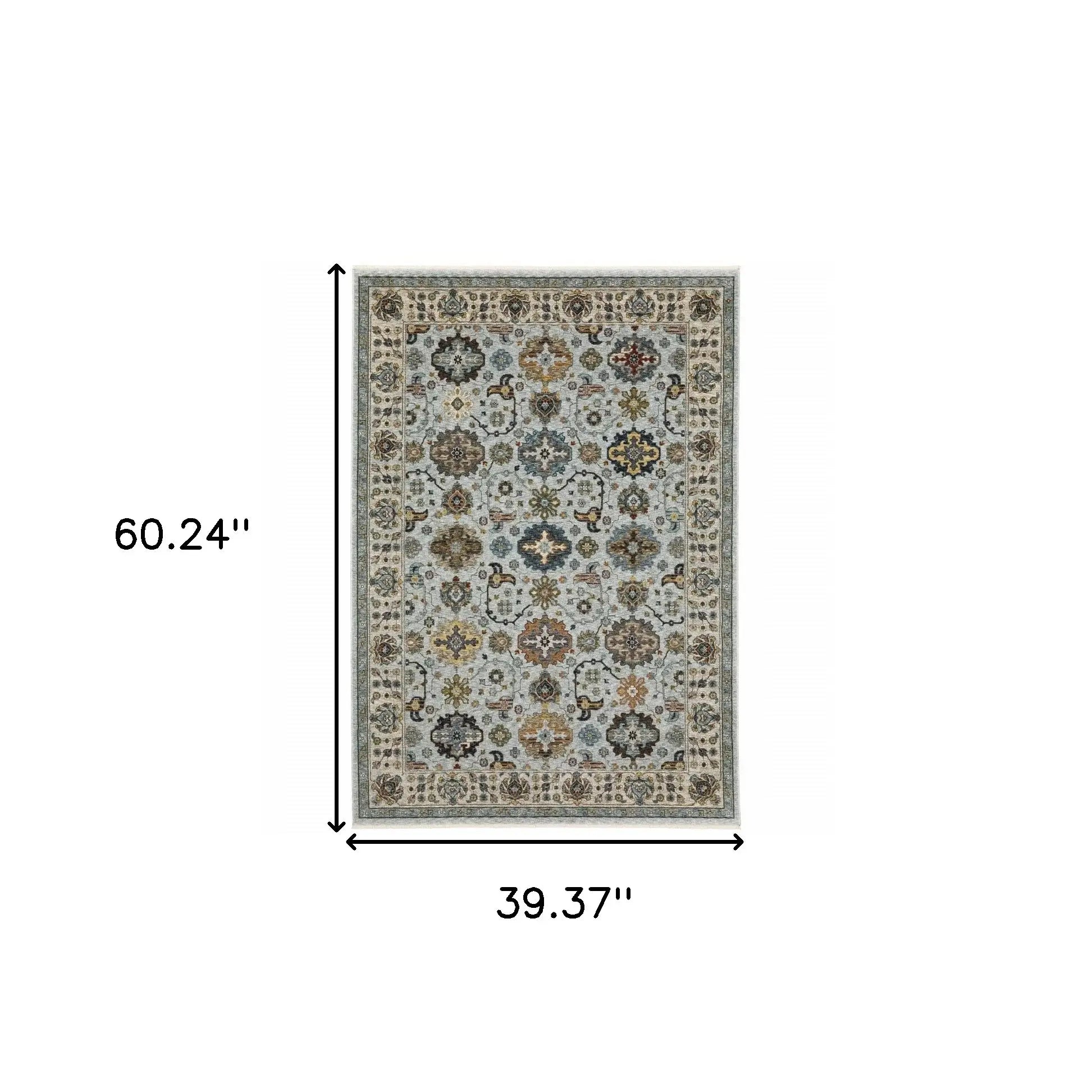 3' X 5' Blue Beige Grey Green Yellow And Rust Oriental Power Loom Stain Resistant Area Rug With Fringe - Homeroots - Flyclothing LLC