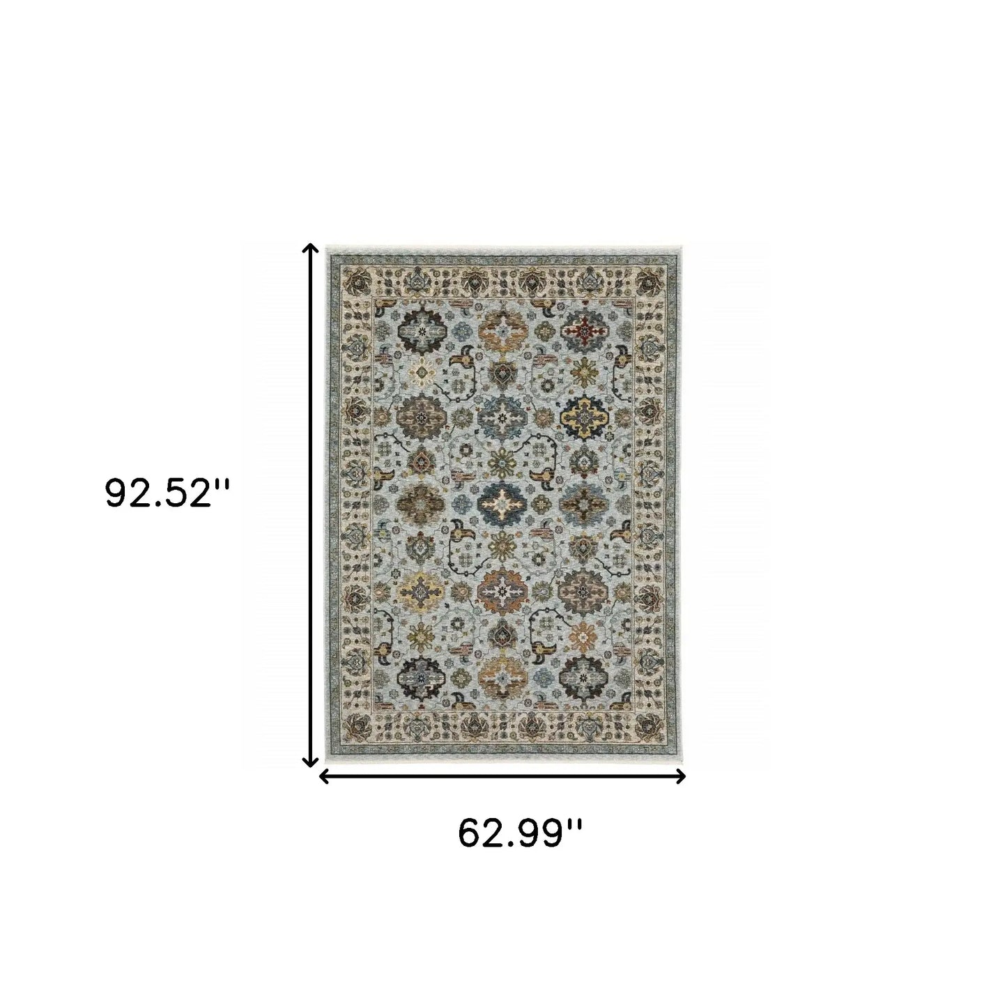 5' X 8' Blue Beige Grey Green Yellow And Rust Oriental Power Loom Stain Resistant Area Rug With Fringe - Homeroots - Flyclothing LLC
