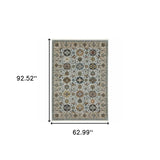 5' X 8' Blue Beige Grey Green Yellow And Rust Oriental Power Loom Stain Resistant Area Rug With Fringe - Homeroots - Flyclothing LLC