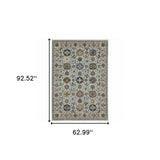 5' X 8' Blue Beige Grey Green Yellow And Rust Oriental Power Loom Stain Resistant Area Rug With Fringe - Homeroots - Flyclothing LLC