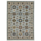 5' X 8' Blue Beige Grey Green Yellow And Rust Oriental Power Loom Stain Resistant Area Rug With Fringe - Homeroots - Flyclothing LLC