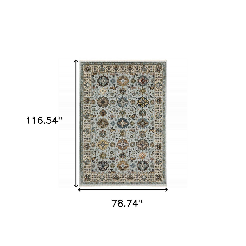 6' X 9' Blue Beige Grey Green Yellow And Rust Oriental Power Loom Stain Resistant Area Rug With Fringe - Homeroots - Flyclothing LLC