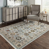 8' X 11' Blue Beige Grey Green Yellow And Rust Oriental Power Loom Stain Resistant Area Rug With Fringe - Homeroots - Flyclothing LLC
