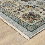 8' X 11' Blue Beige Grey Green Yellow And Rust Oriental Power Loom Stain Resistant Area Rug With Fringe - Homeroots