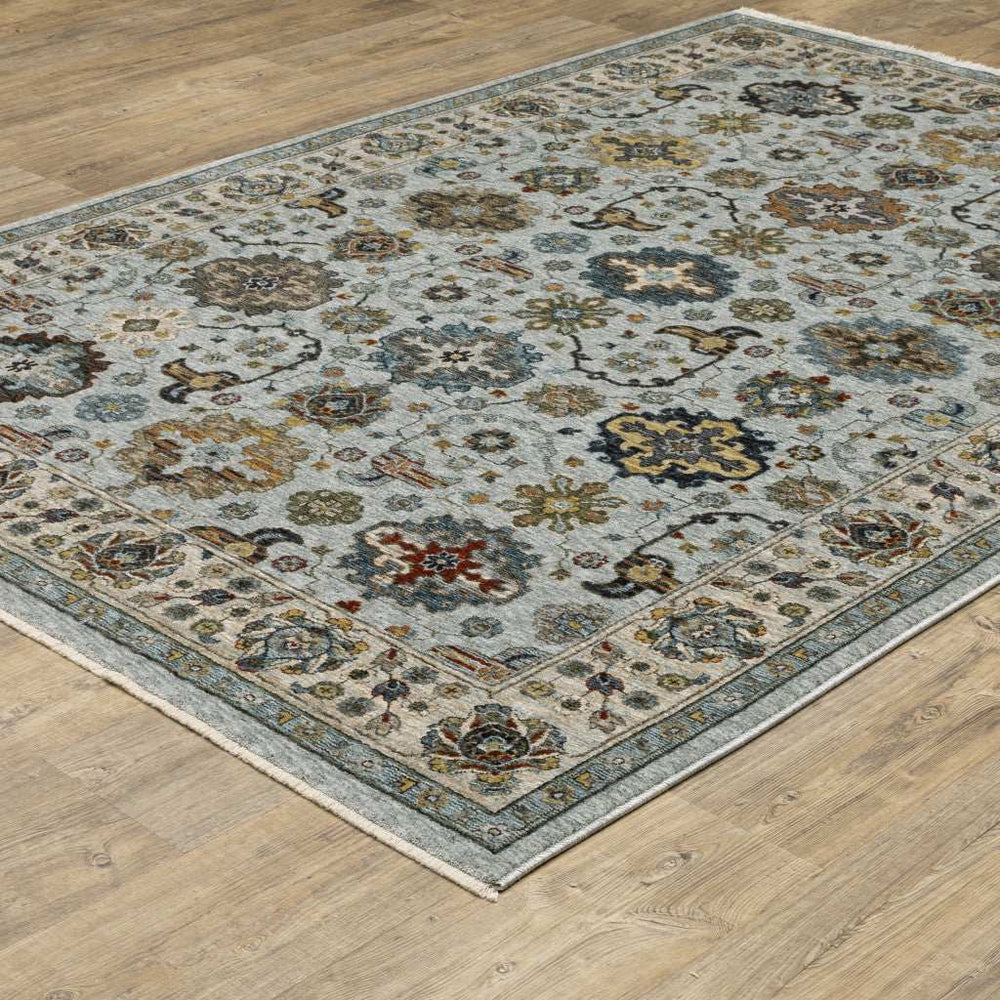 8' X 11' Blue Beige Grey Green Yellow And Rust Oriental Power Loom Stain Resistant Area Rug With Fringe - Homeroots - Flyclothing LLC