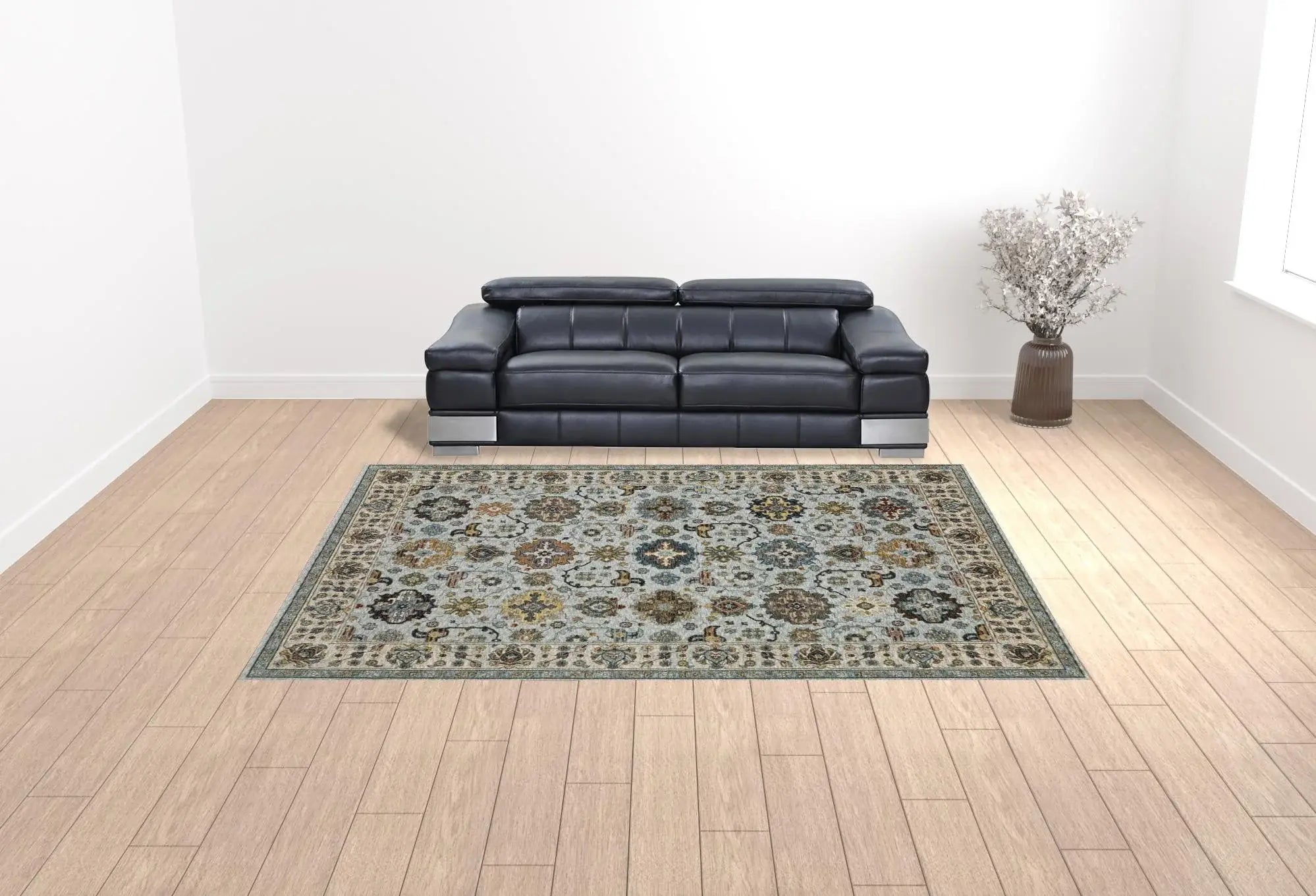 10' X 13' Blue Beige Grey Green Yellow And Rust Oriental Power Loom Stain Resistant Area Rug With Fringe - Homeroots - Flyclothing LLC