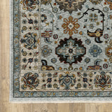 10' X 13' Blue Beige Grey Green Yellow And Rust Oriental Power Loom Stain Resistant Area Rug With Fringe - Homeroots