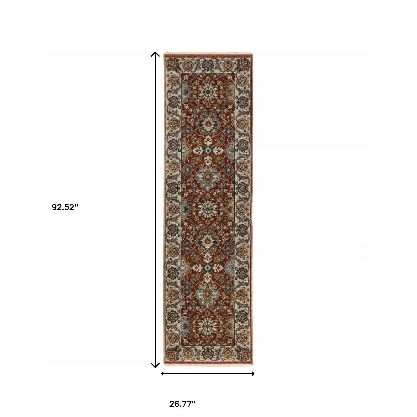 2' X 8' Red Blue Ivory Gold And Navy Oriental Power Loom Stain Resistant Runner Rug With Fringe - Homeroots - Flyclothing LLC