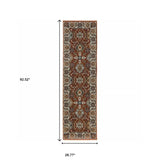 2' X 8' Red Blue Ivory Gold And Navy Oriental Power Loom Stain Resistant Runner Rug With Fringe - Homeroots - Flyclothing LLC