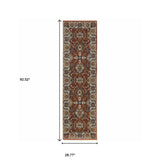 2' X 8' Red Blue Ivory Gold And Navy Oriental Power Loom Stain Resistant Runner Rug With Fringe - Homeroots - Flyclothing LLC