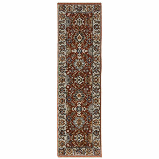 2' X 8' Red Blue Ivory Gold And Navy Oriental Power Loom Stain Resistant Runner Rug With Fringe - Homeroots - Flyclothing LLC