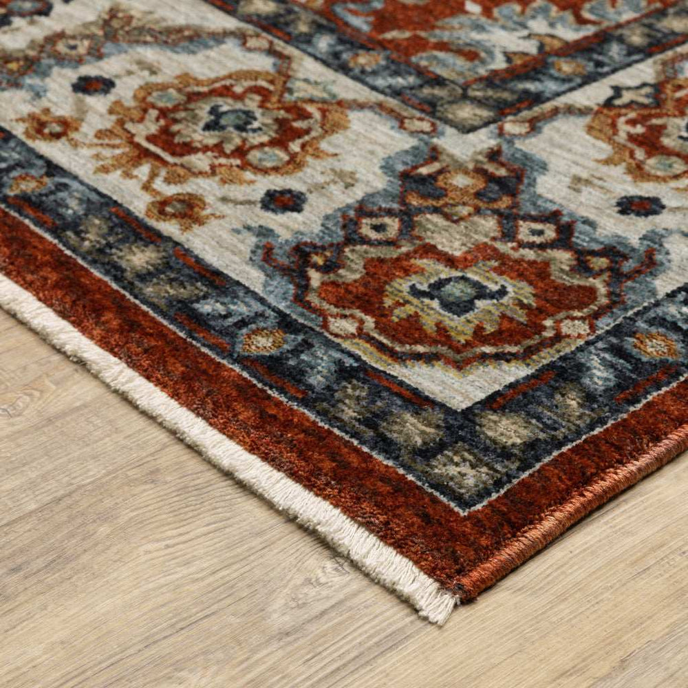 2' X 3' Red Blue Ivory Gold And Navy Oriental Power Loom Stain Resistant Area Rug With Fringe - Homeroots - Flyclothing LLC