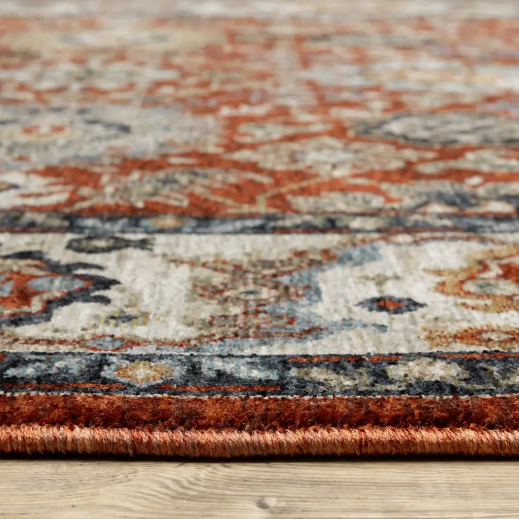 2' X 3' Red Blue Ivory Gold And Navy Oriental Power Loom Stain Resistant Area Rug With Fringe - Homeroots - Flyclothing LLC