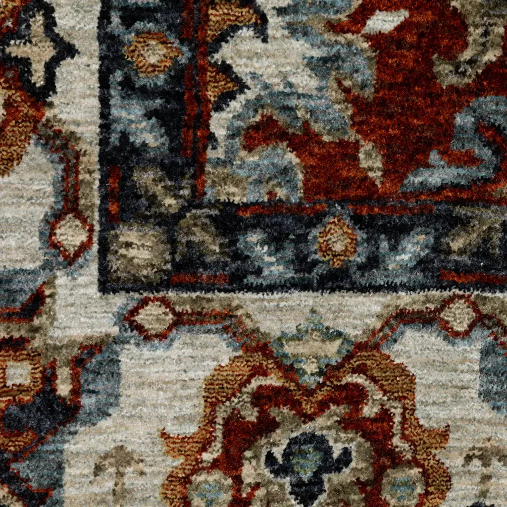 2' X 3' Red Blue Ivory Gold And Navy Oriental Power Loom Stain Resistant Area Rug With Fringe - Homeroots - Flyclothing LLC