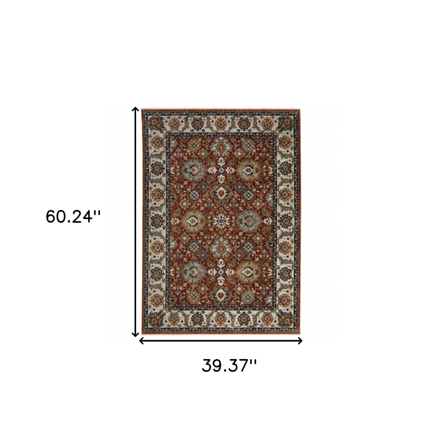 3' X 5' Red Blue Ivory Gold And Navy Oriental Power Loom Stain Resistant Area Rug With Fringe - Homeroots - Flyclothing LLC