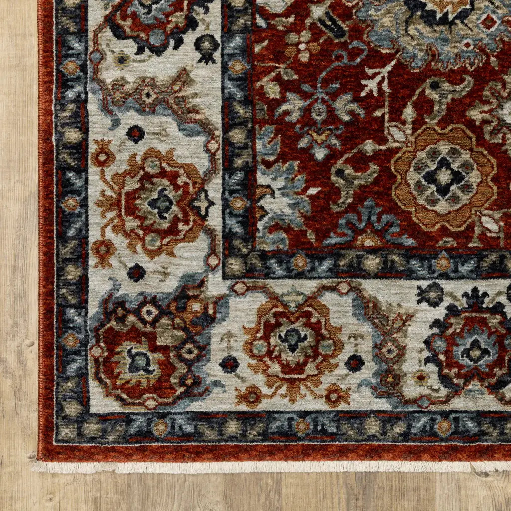 3' X 5' Red Blue Ivory Gold And Navy Oriental Power Loom Stain Resistant Area Rug With Fringe - Homeroots - Flyclothing LLC