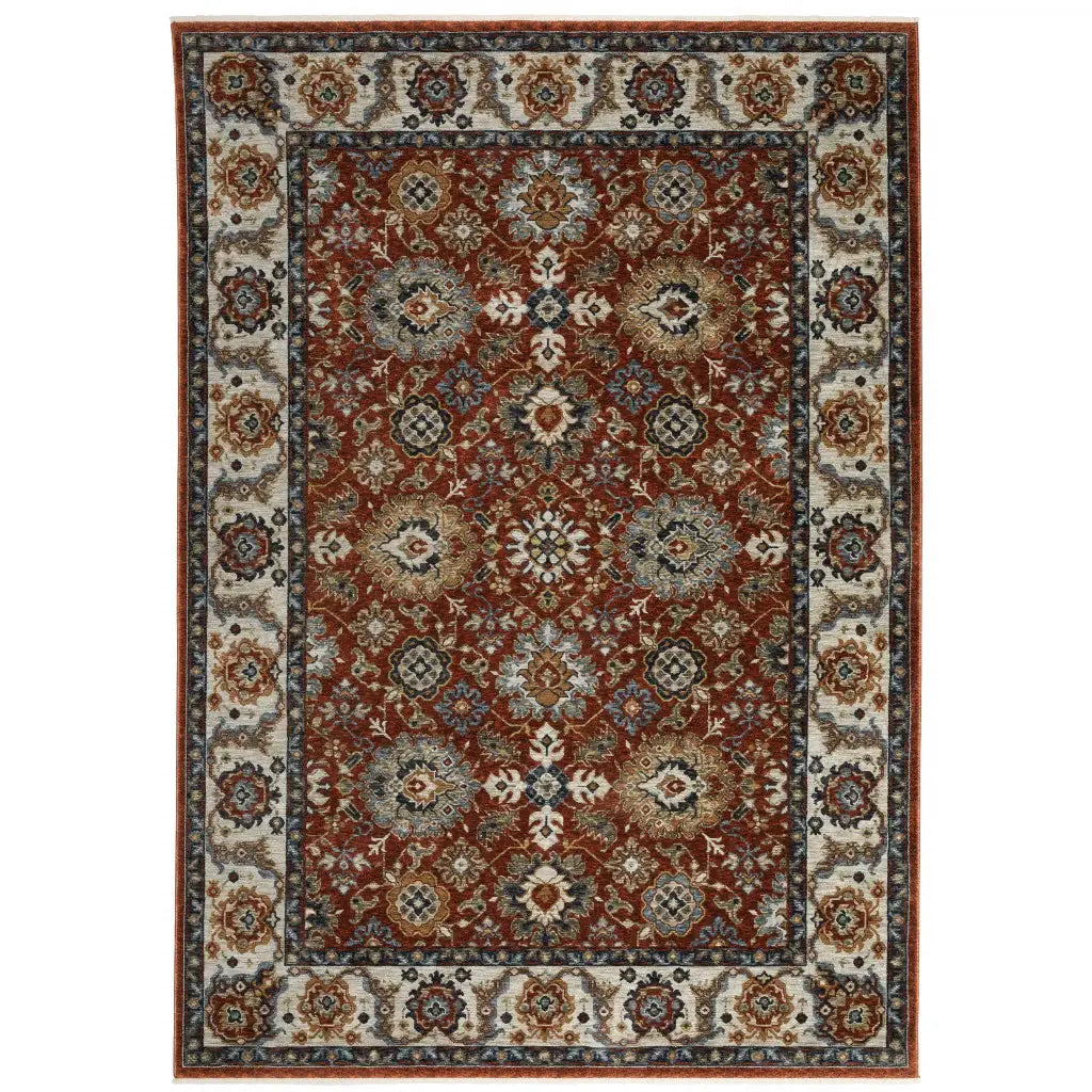 5' X 8' Red Blue Ivory Gold And Navy Oriental Power Loom Stain Resistant Area Rug With Fringe - Homeroots - Flyclothing LLC