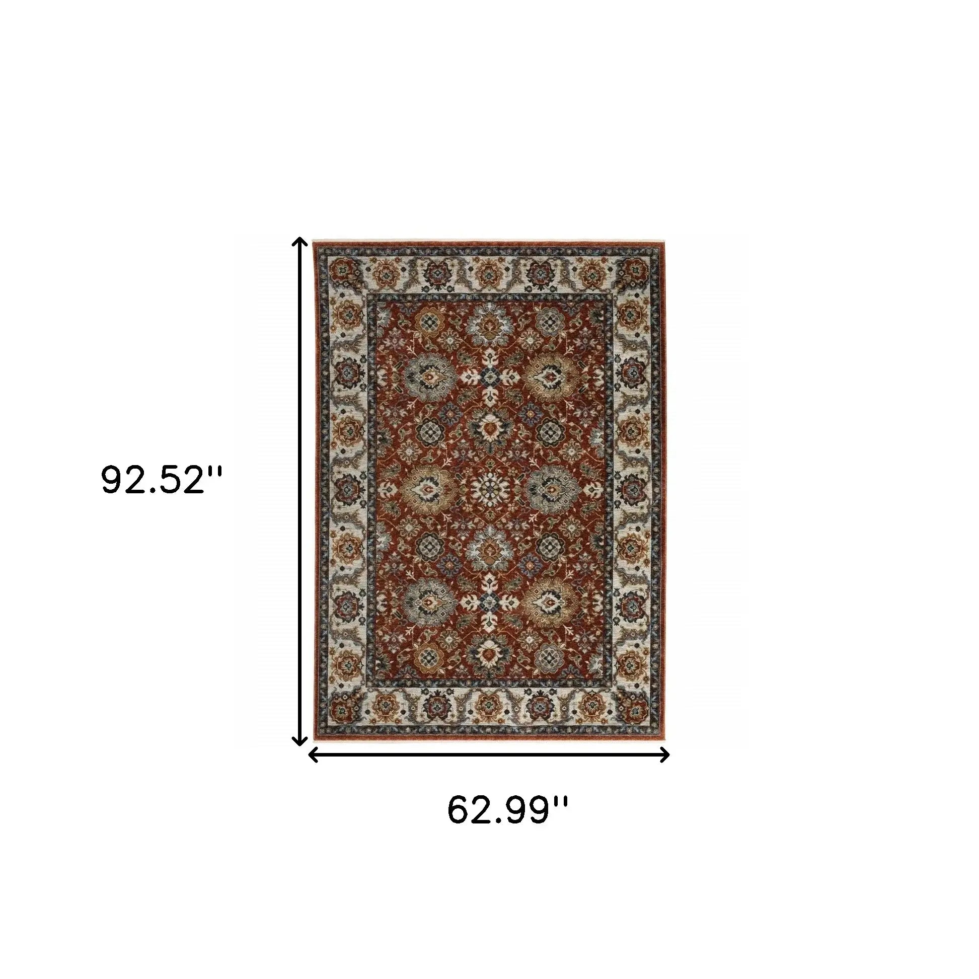 5' X 8' Red Blue Ivory Gold And Navy Oriental Power Loom Stain Resistant Area Rug With Fringe - Homeroots - Flyclothing LLC