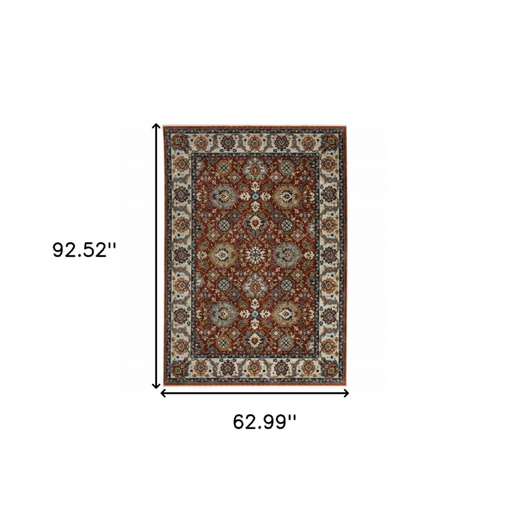 5' X 8' Red Blue Ivory Gold And Navy Oriental Power Loom Stain Resistant Area Rug With Fringe - Homeroots - Flyclothing LLC