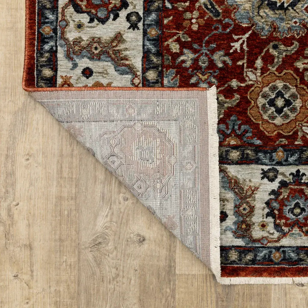 6' X 9' Red Blue Ivory Gold And Navy Oriental Power Loom Stain Resistant Area Rug With Fringe - Homeroots - Flyclothing LLC