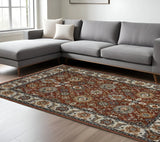 8' X 11' Red Blue Ivory Gold And Navy Oriental Power Loom Stain Resistant Area Rug With Fringe - Homeroots - Flyclothing LLC